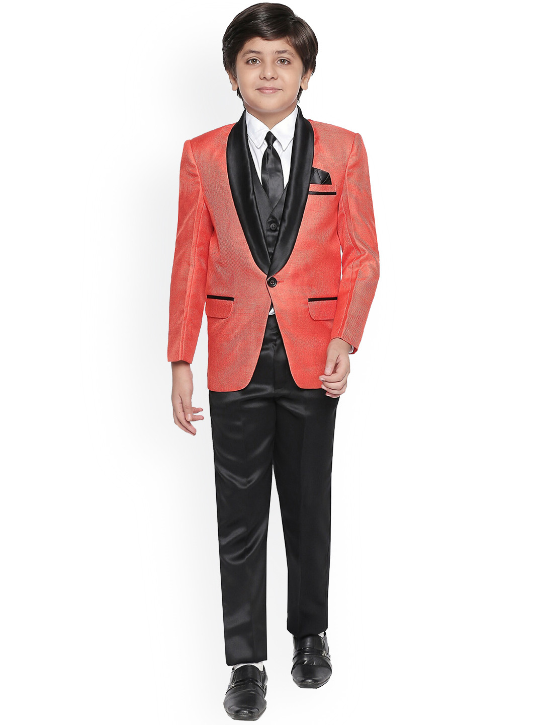 Jeetethnics Boys Orange Solid 4 Piece Suit