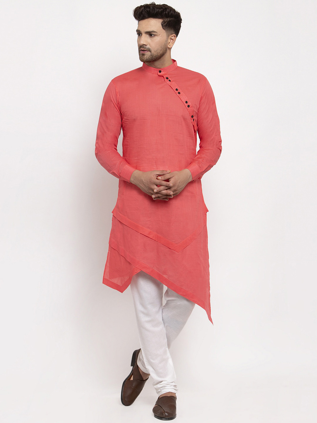 KLOTTHE Men Red Solid Kurta with Churidar Pyjamas
