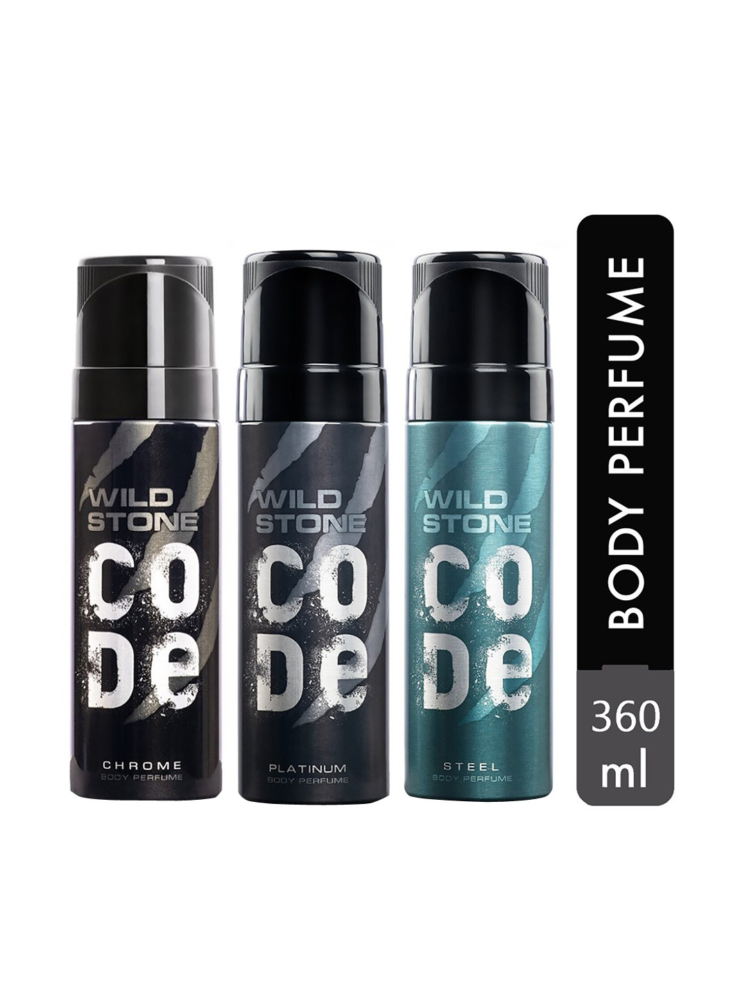 Wild stone code  Men Set Of 3 Code Platinum & Chrome & Steel Body Sprays 360ml