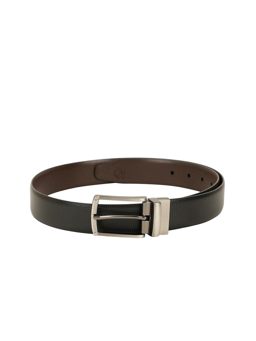 ZEVORA Men Black & Brown Textured Reversible Belt