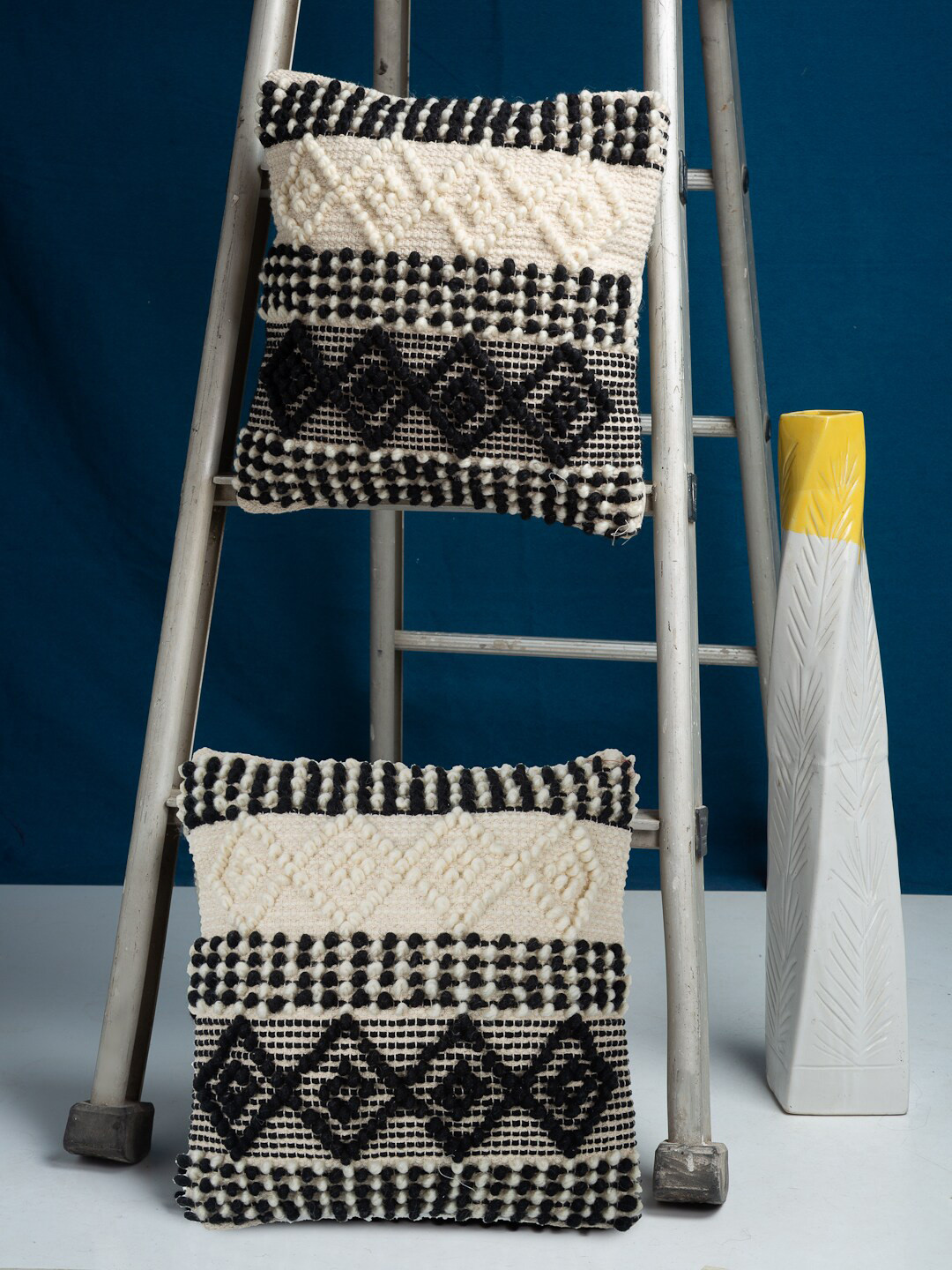 HOSTA HOMES Off-White & Black Set of 2 Embroidered Square Cushion Covers