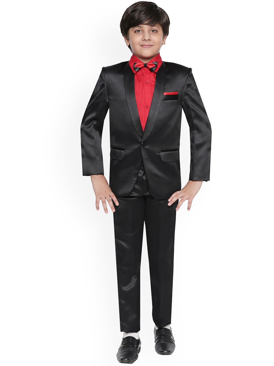 Jeetethnics Boys Black & Red Solid Party Suit