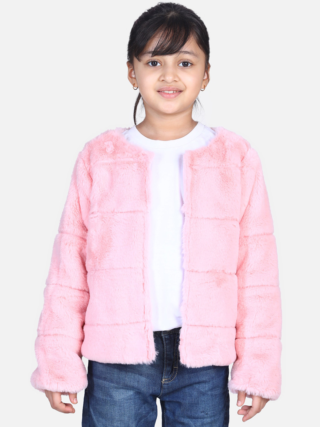 StyleStone Girls Pink Solid Open Front Jacket