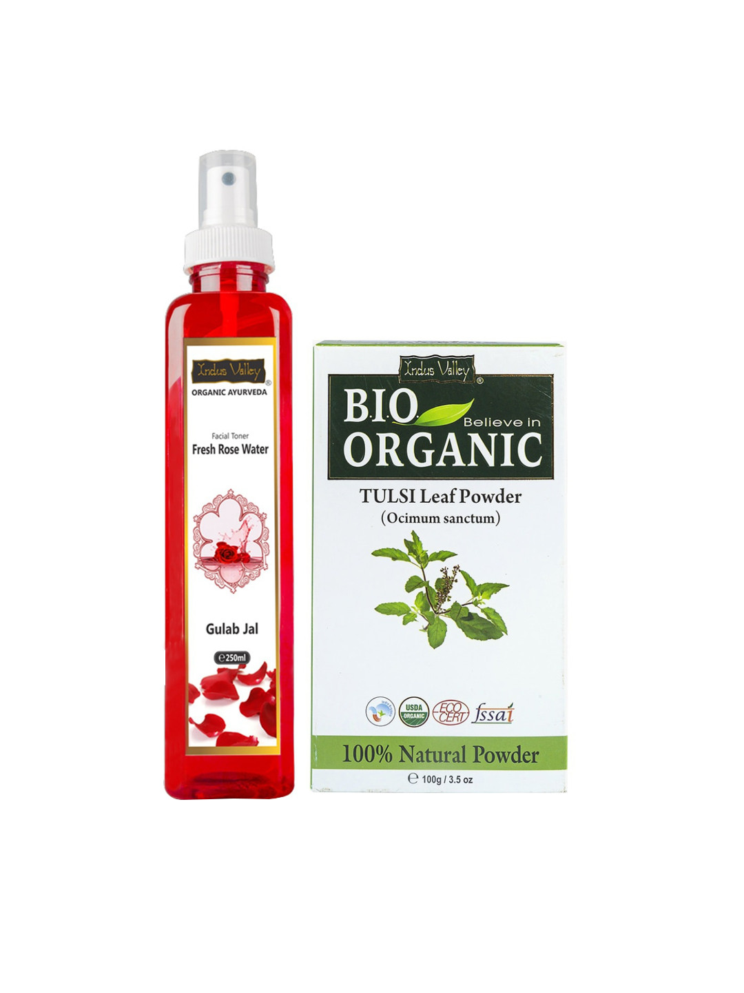 Indus Valley Bio Organic Tulsi Powder & Ayurveda Facial Toner Fresh Rose Water