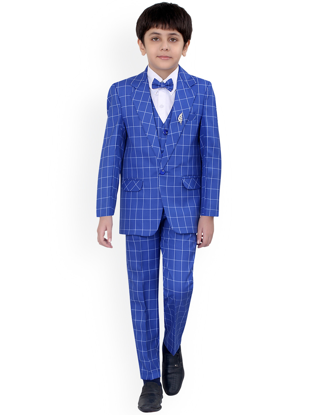 Jeetethnics Boys Blue & White Checked Party Suits