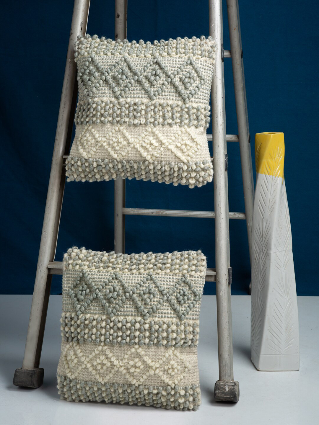 HOSTA HOMES Green Embroidered Cotton Handcrafted 2 Pcs Cushion Covers - 15.7 x 15.7 Inches