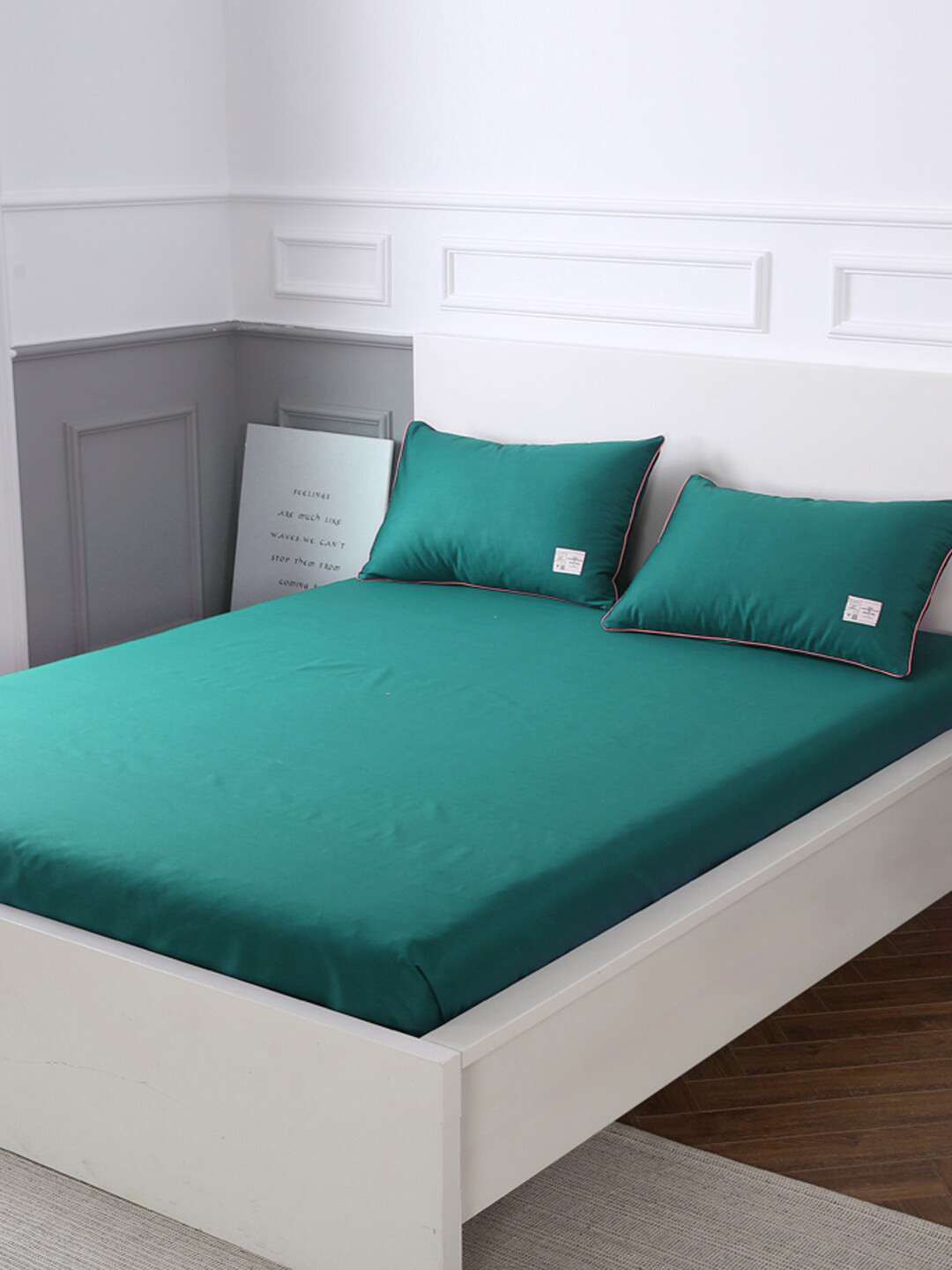 URBAN DREAM Teal Cotton 210 TC Fitted Queen Fine Bedsheet with 2 Pillow Covers-91 x 100 inches