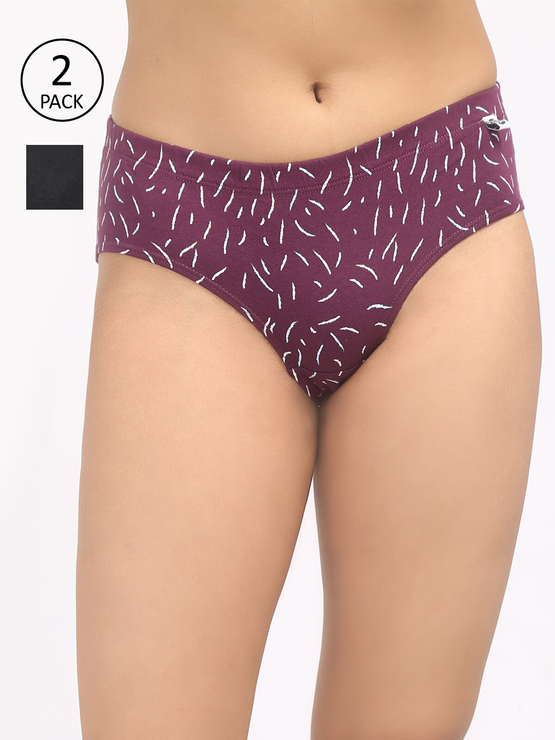 Wear Equal Women Pack Of 2 Hipster Briefs 003/BA/Black-Maroon