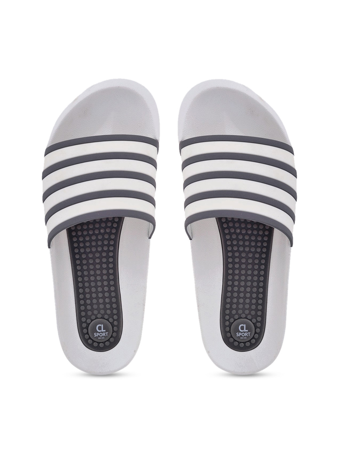 Carlton London sports Men White & Black Striped Sliders