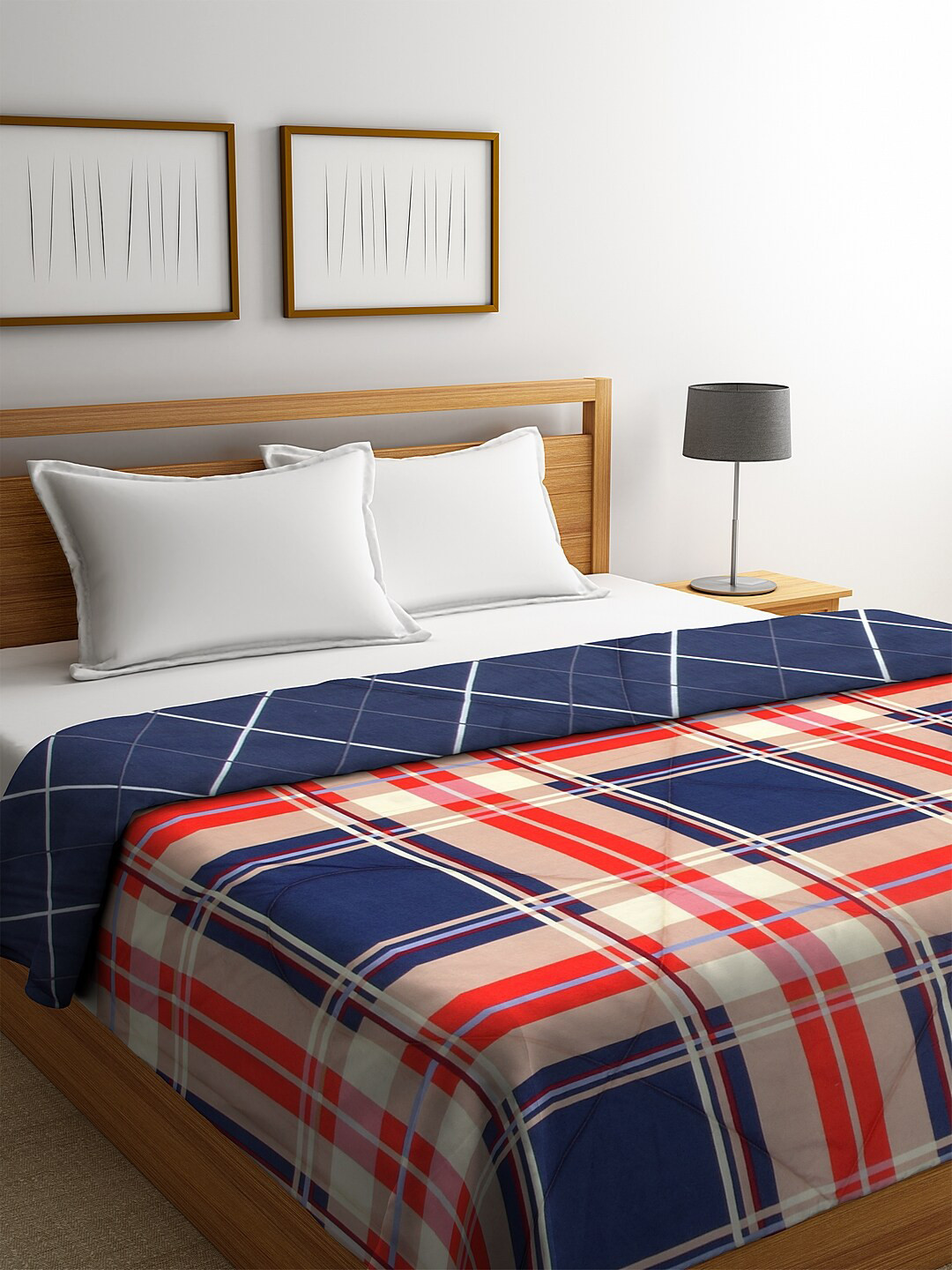 KLOTTHE Navy & Beige Checked Mild Winter 500 GSM Double Bed Sustainable Reversible Quilt