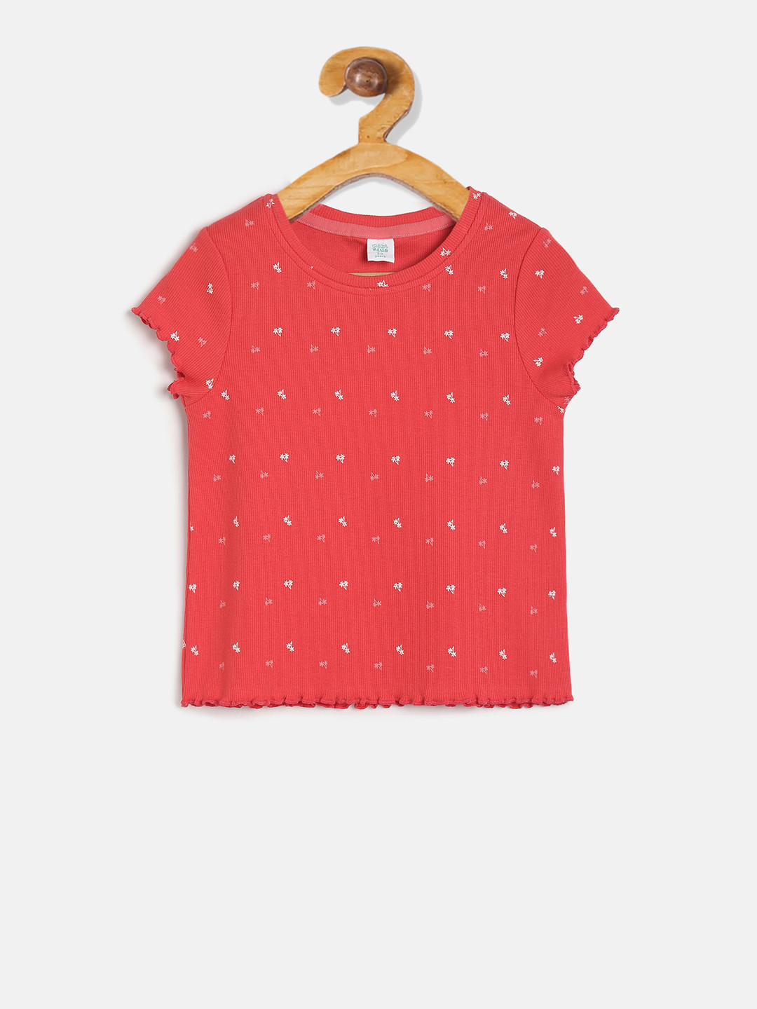 MINI KLUB Girls Red Printed Pure Cotton Top