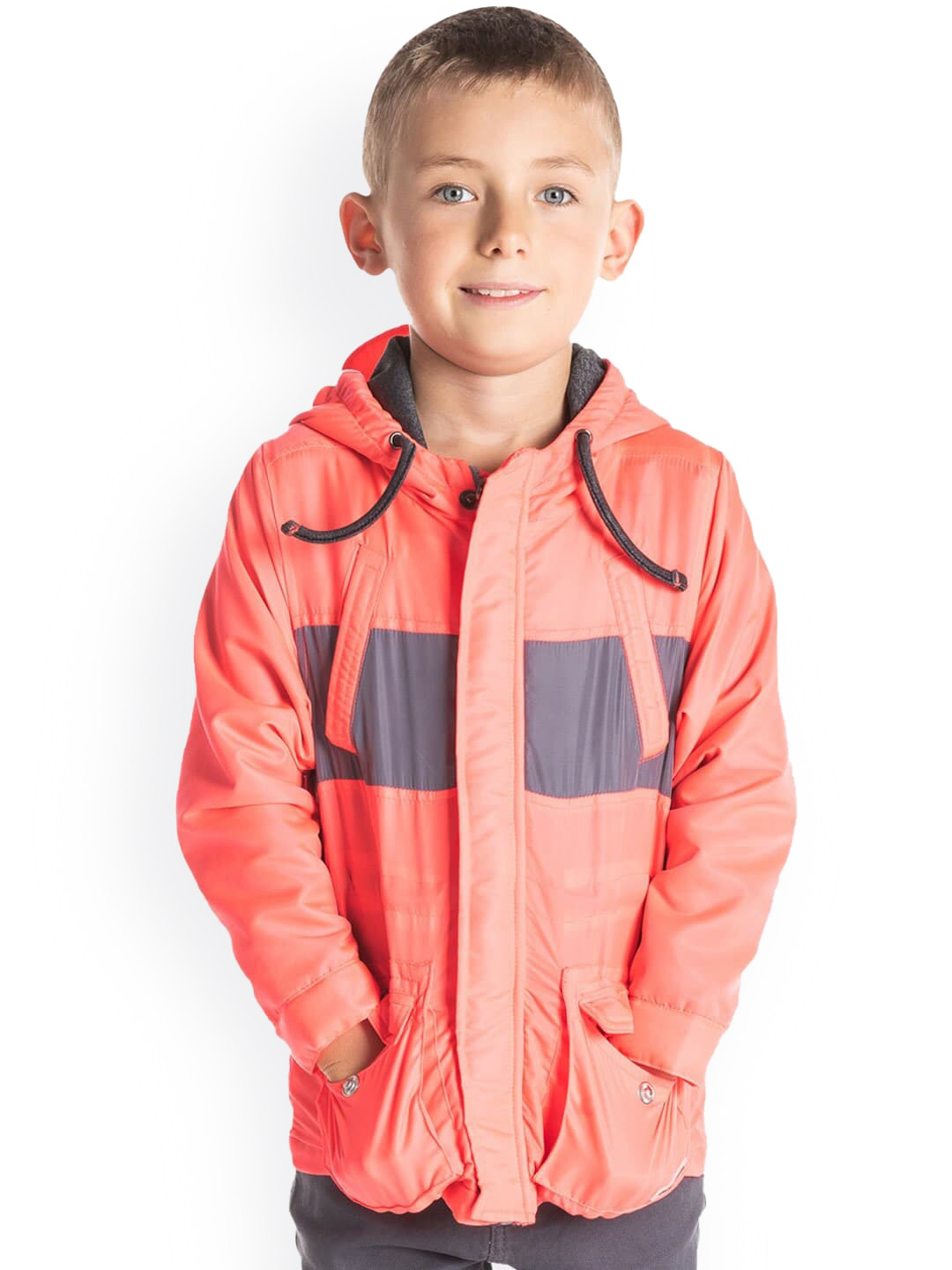 Cherry Crumble Boys Orange Solid Box Hood Jacket