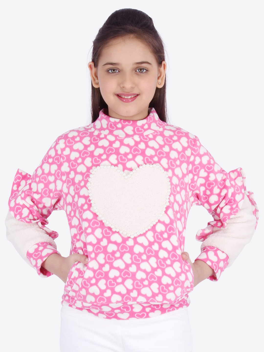 CUTECUMBER Girls Pink & Cream-Coloured Printed Sweatshirt