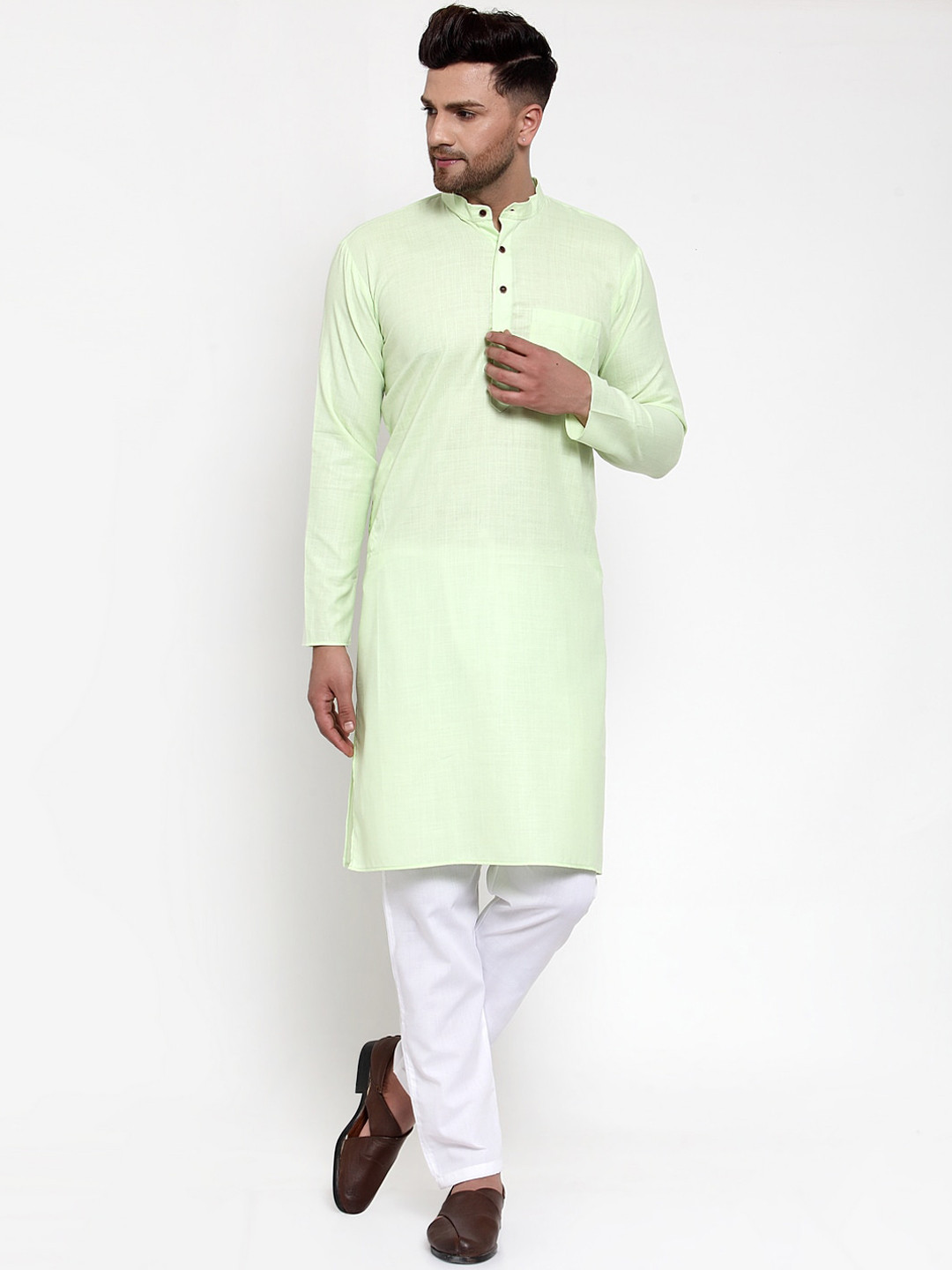 Jompers Men Lime Green Solid Kurta with Pyjamas