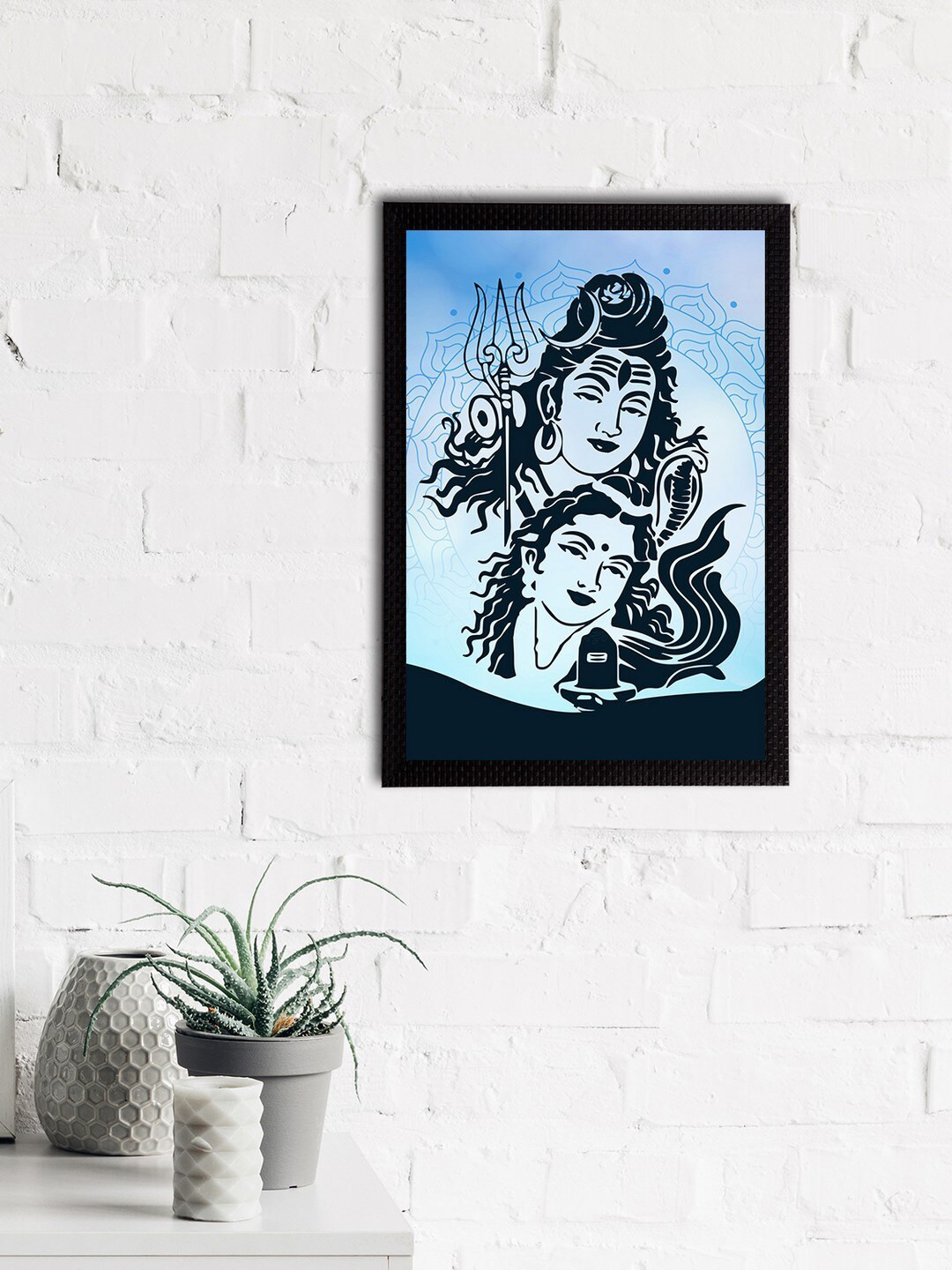 eCraftIndia Blue & Black Lord Shiva Printed Satin Matt Textured UV Wall Art