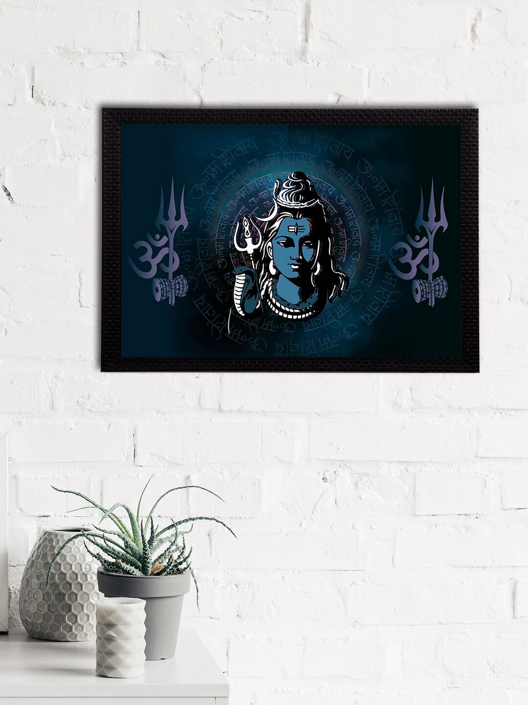 eCraftIndia Blue & Black Lord Shiva Satin Matt Texture Framed UV Art Painting