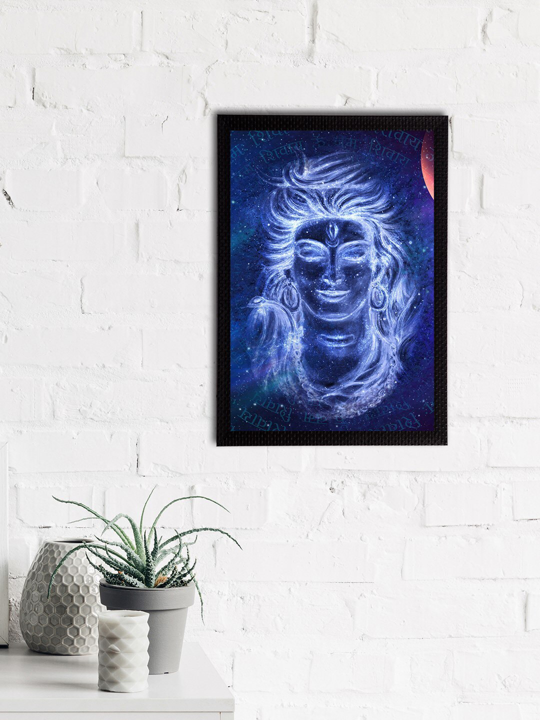 eCraftIndia Blue & White Lord Shive Satin Matt Textured UV Wall Art