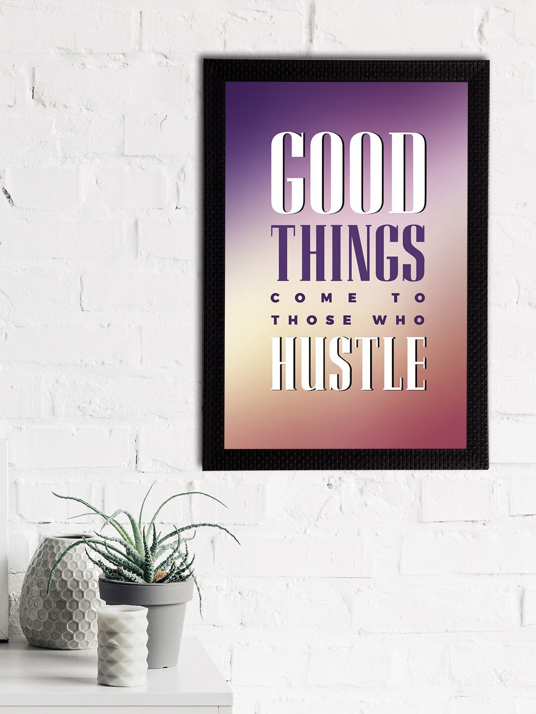 eCraftIndia Purple & Yellow Good Things Come To Those Who Hustle Printed Textured UV Wall Art