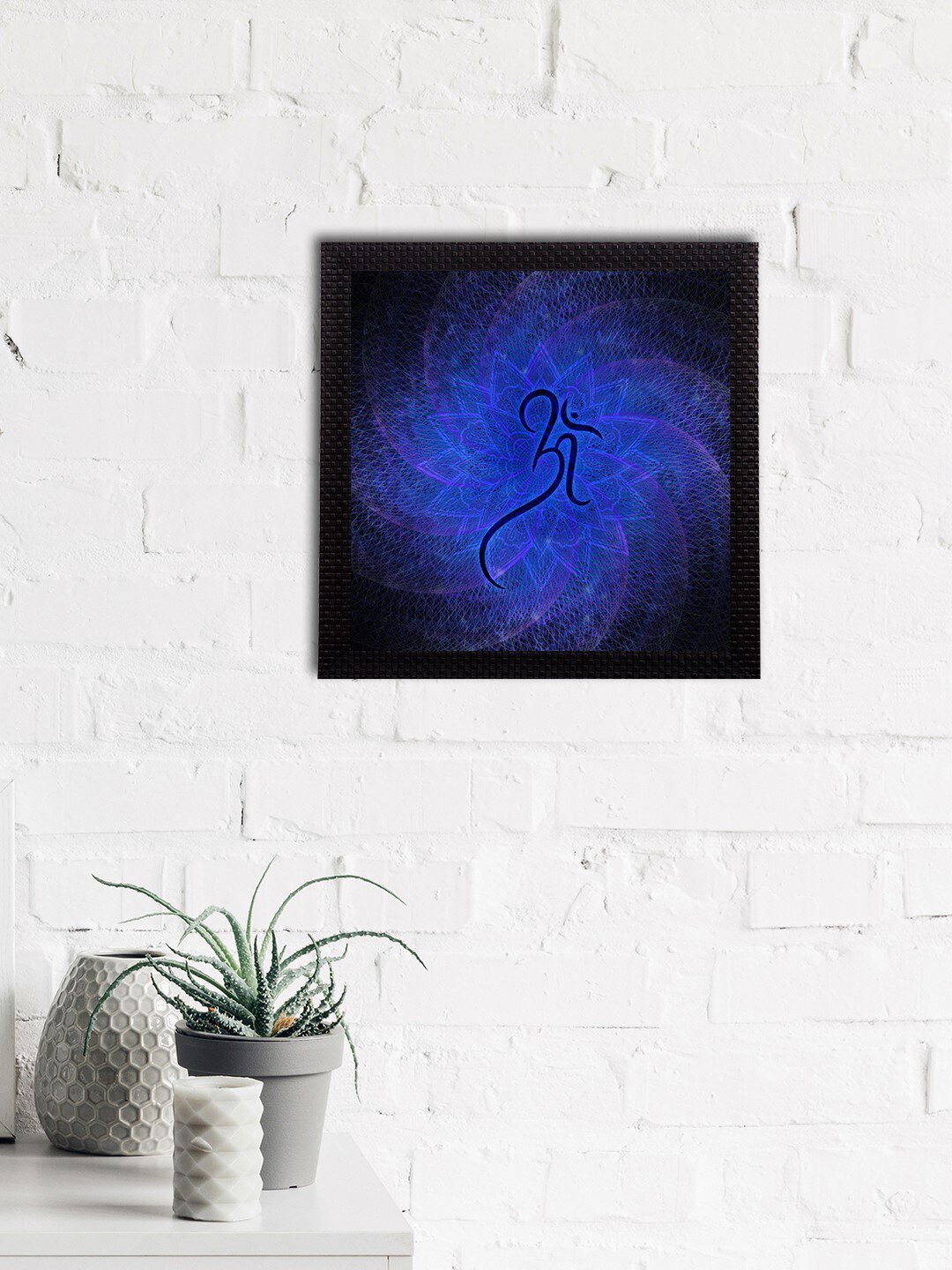 eCraftIndia Blue Om Symbol Satin Matt Textured UV Wall Painting