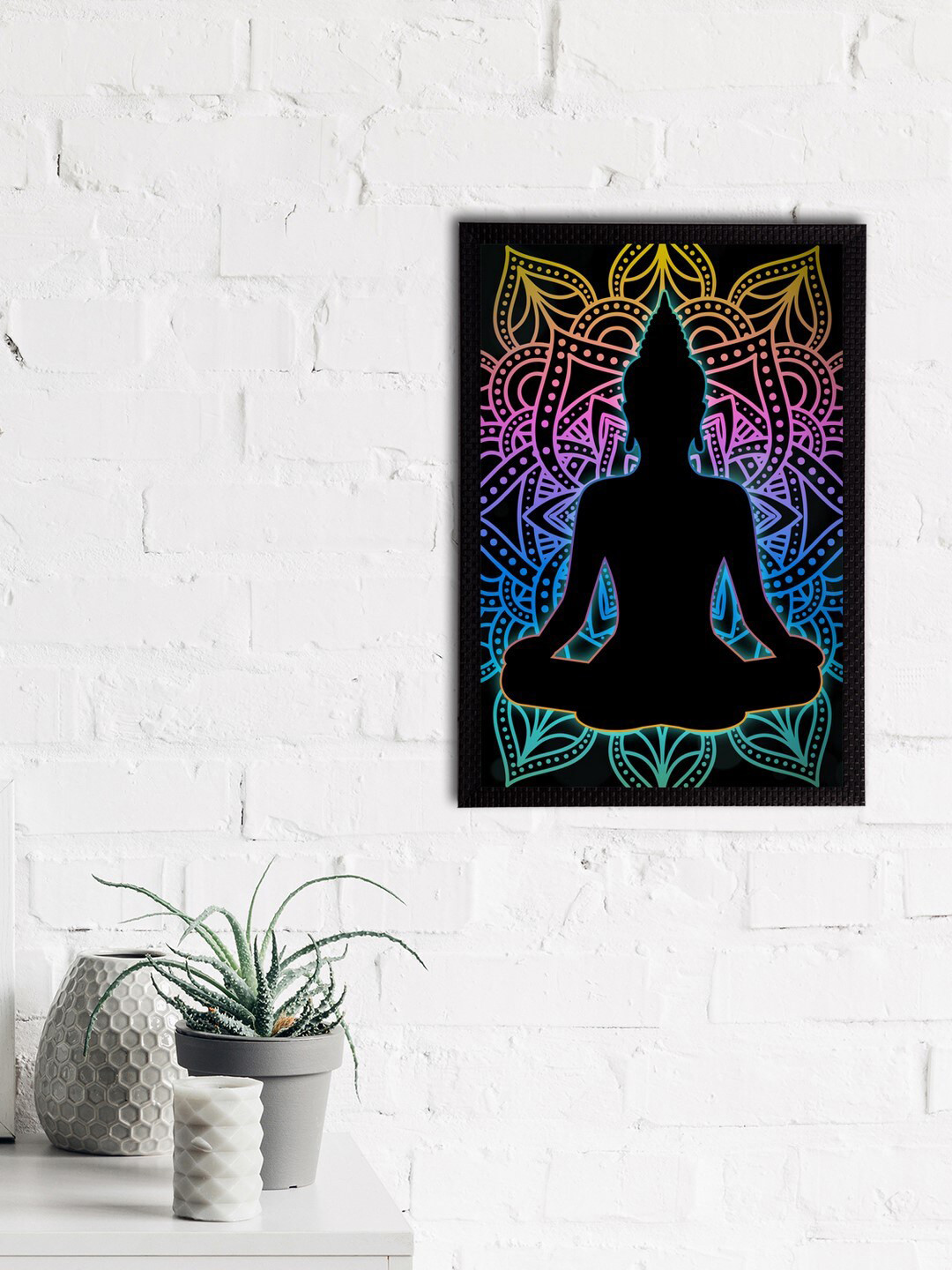 eCraftIndia Black & Blue Meditating Lord Buddha Satin Matt Texture UV Art Painting
