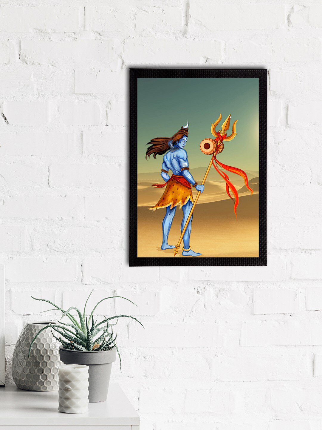eCraftIndia Blue & Orange Lord Shiva Satin Matt Textured UV Wall Painting