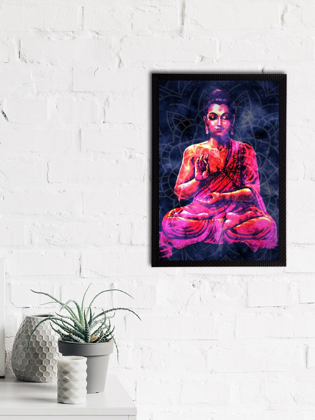 eCraftIndia Pink & Blue Meditating Lord Buddha Satin Matt Textured UV Wall Painting