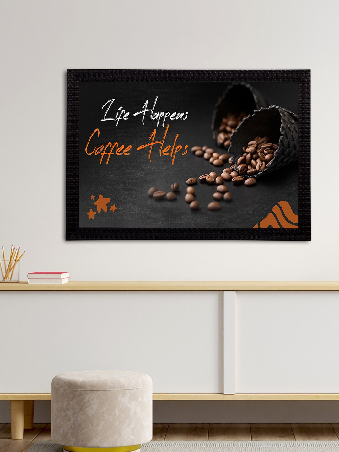 eCraftIndia Black & Brown Life Happens Coffee Helps Wall Art