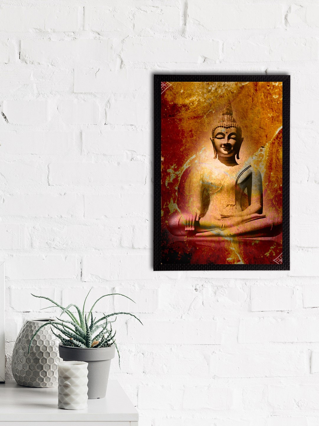 eCraftIndia Red & White Meditating Lord Buddha Satin Matt Texture UV Art Painting