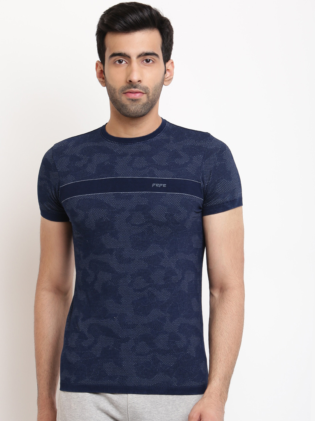 Pepe Jeans Men Blue Printed Round Neck T-shirt
