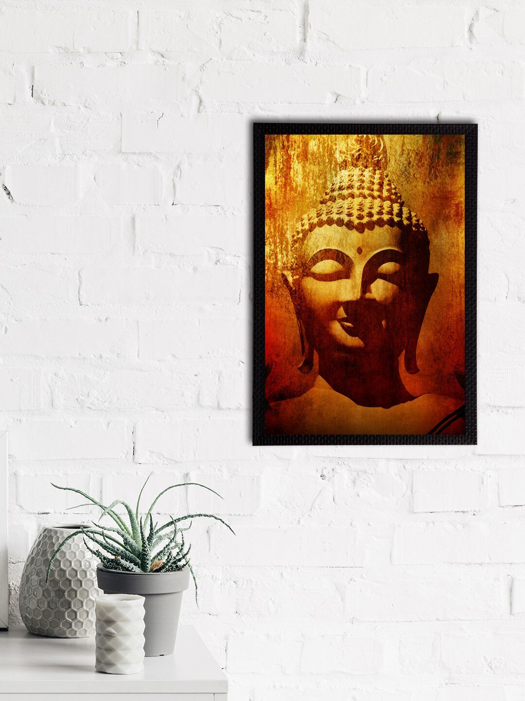 eCraftIndia Orange & Yellow Meditating Lord Buddha Satin Matt Textured UV Wall Art