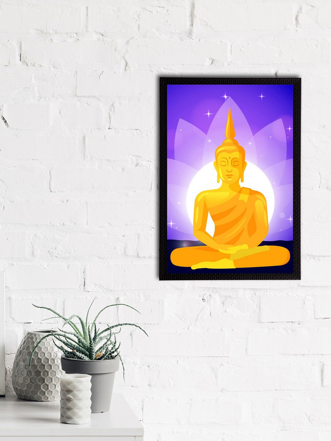 eCraftIndia Purple & White Meditating Lord Buddha Satin Matt Texture UV Art Painting