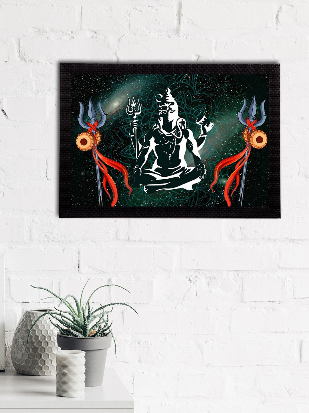 eCraftIndia Green & White Lord Shiva Satin Matt Textured UV Wall Painting