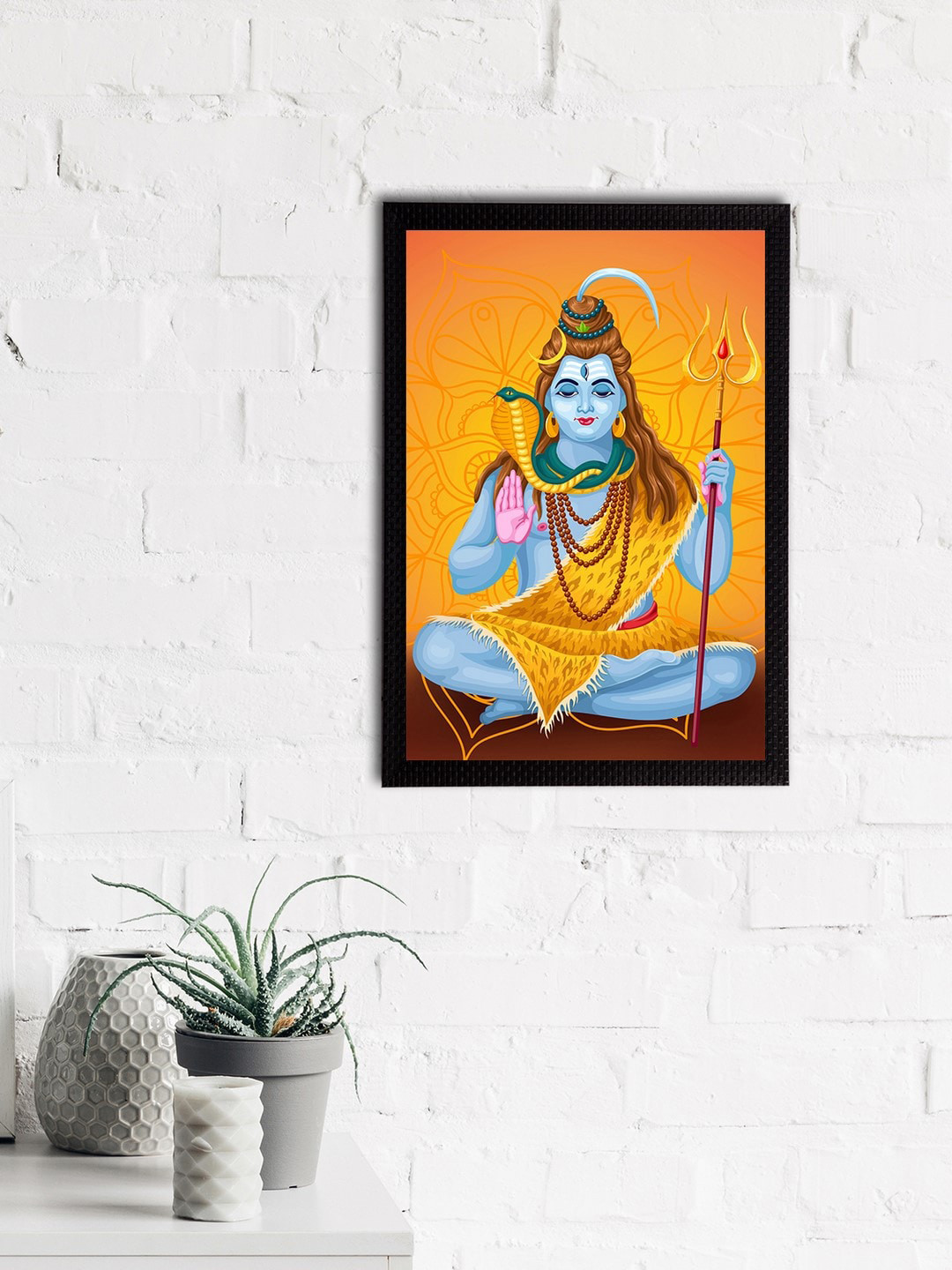 eCraftIndia Orange & Blue Lord Shiva Printed Satin Matt Textured UV Wall Art