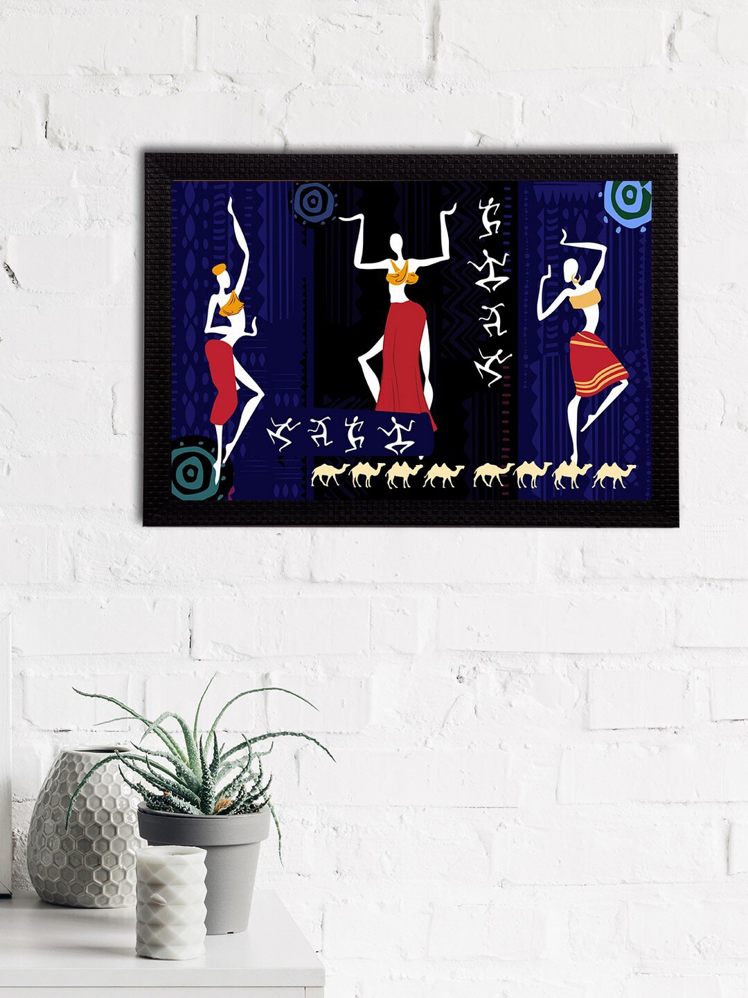 eCraftIndia Black & Navy Blue Tribal Themed Satin Matt Textured UV Wall Art