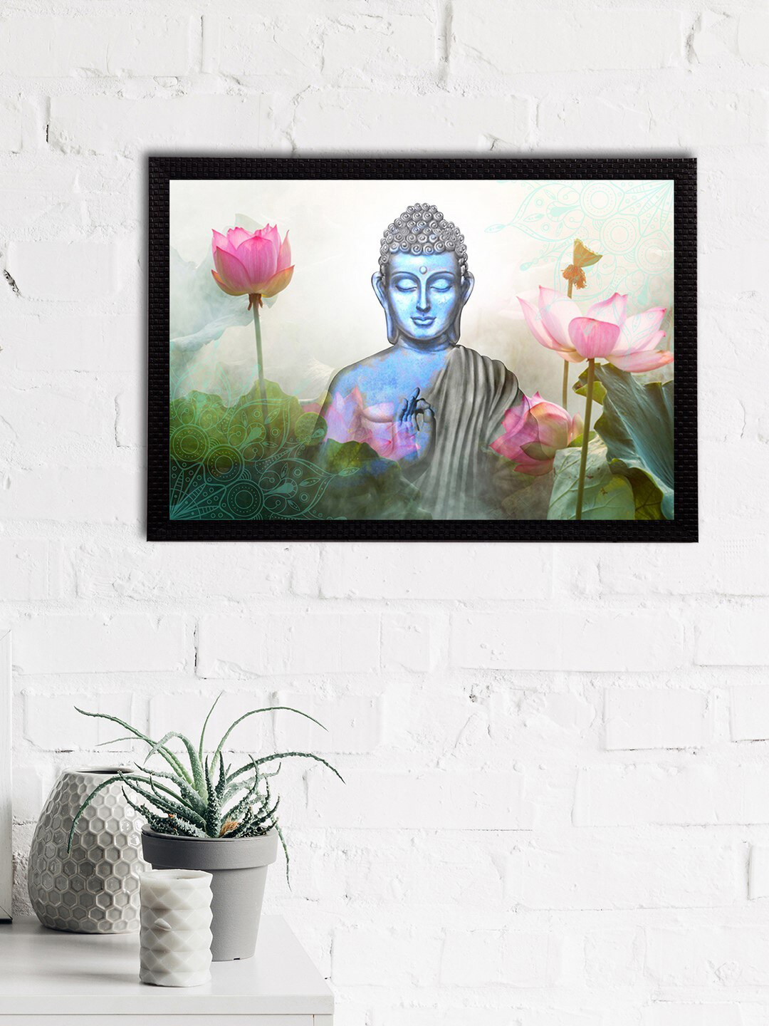 eCraftIndia Blue & White Meditating Lord Buddha Satin Matt Texture UV Art Painting