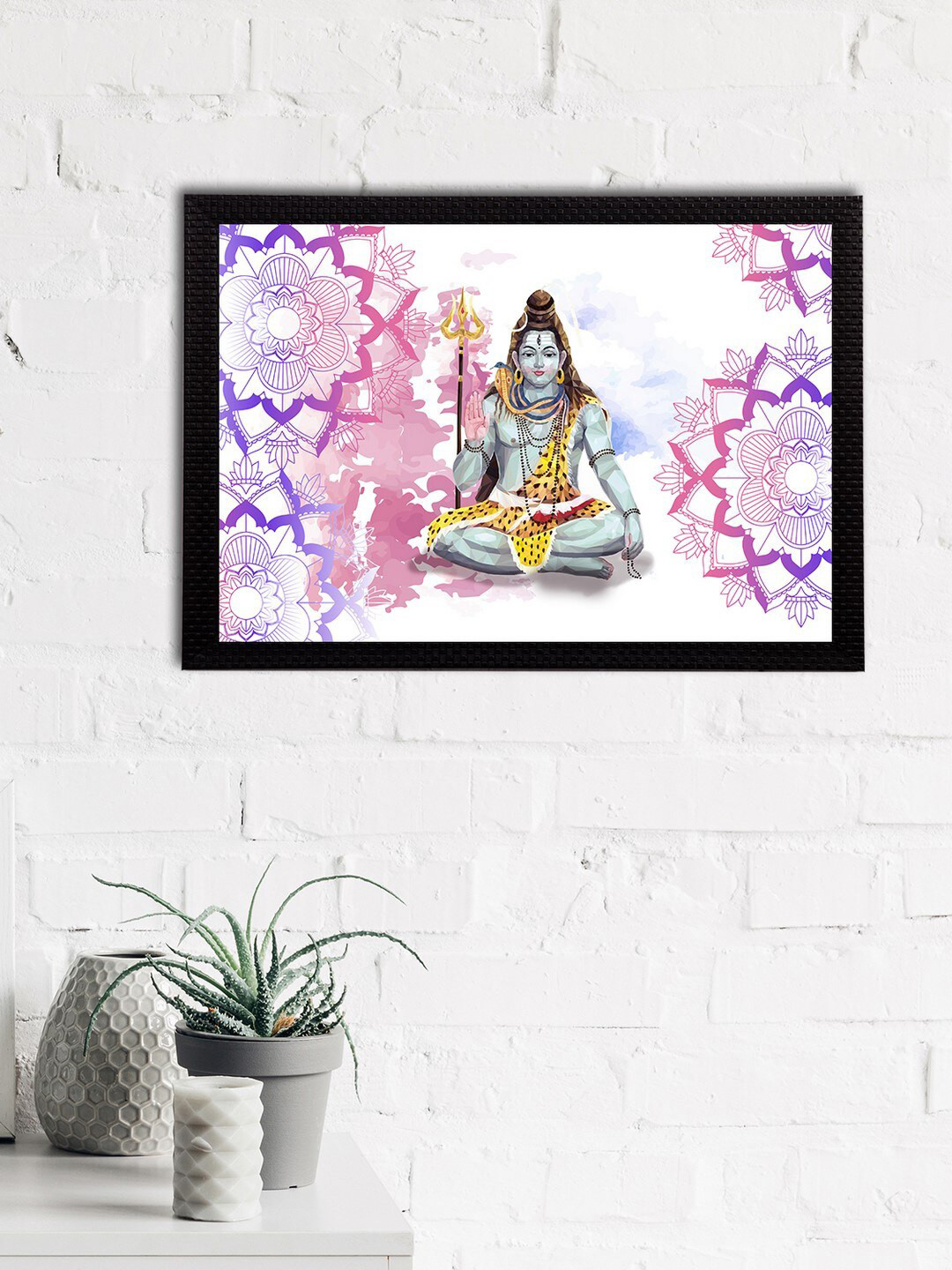 eCraftIndia White & Pink Lord Shiva Satin Matt Texture Framed UV Wall Art