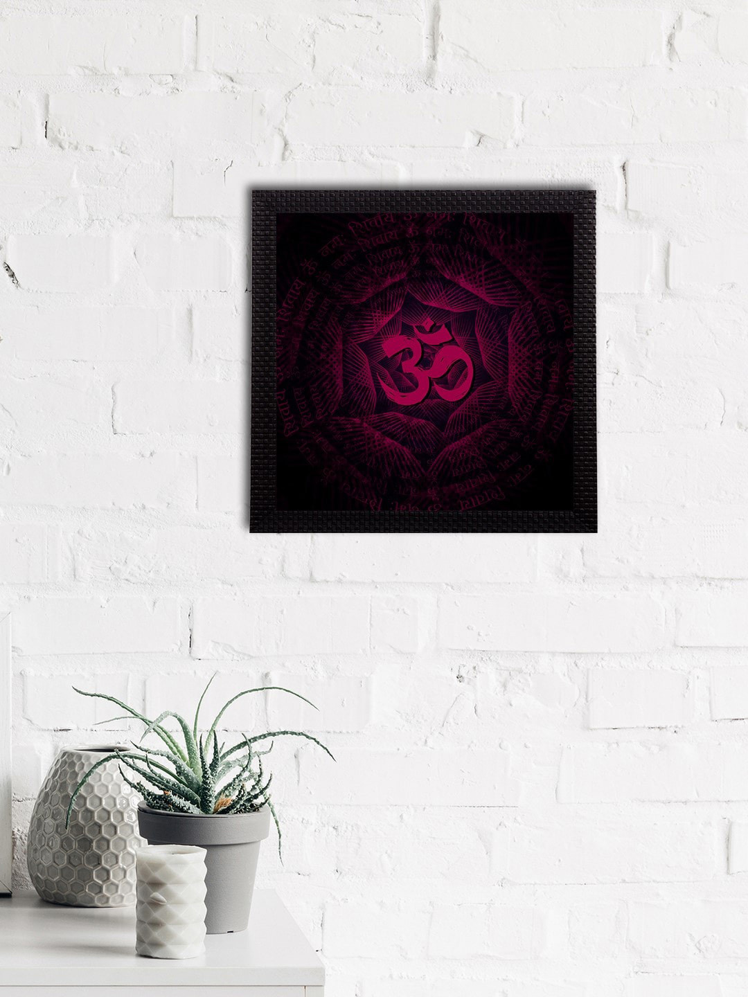 eCraftIndia Pink & Blue Om Symbol Satin Matt Textured UV Art Painting