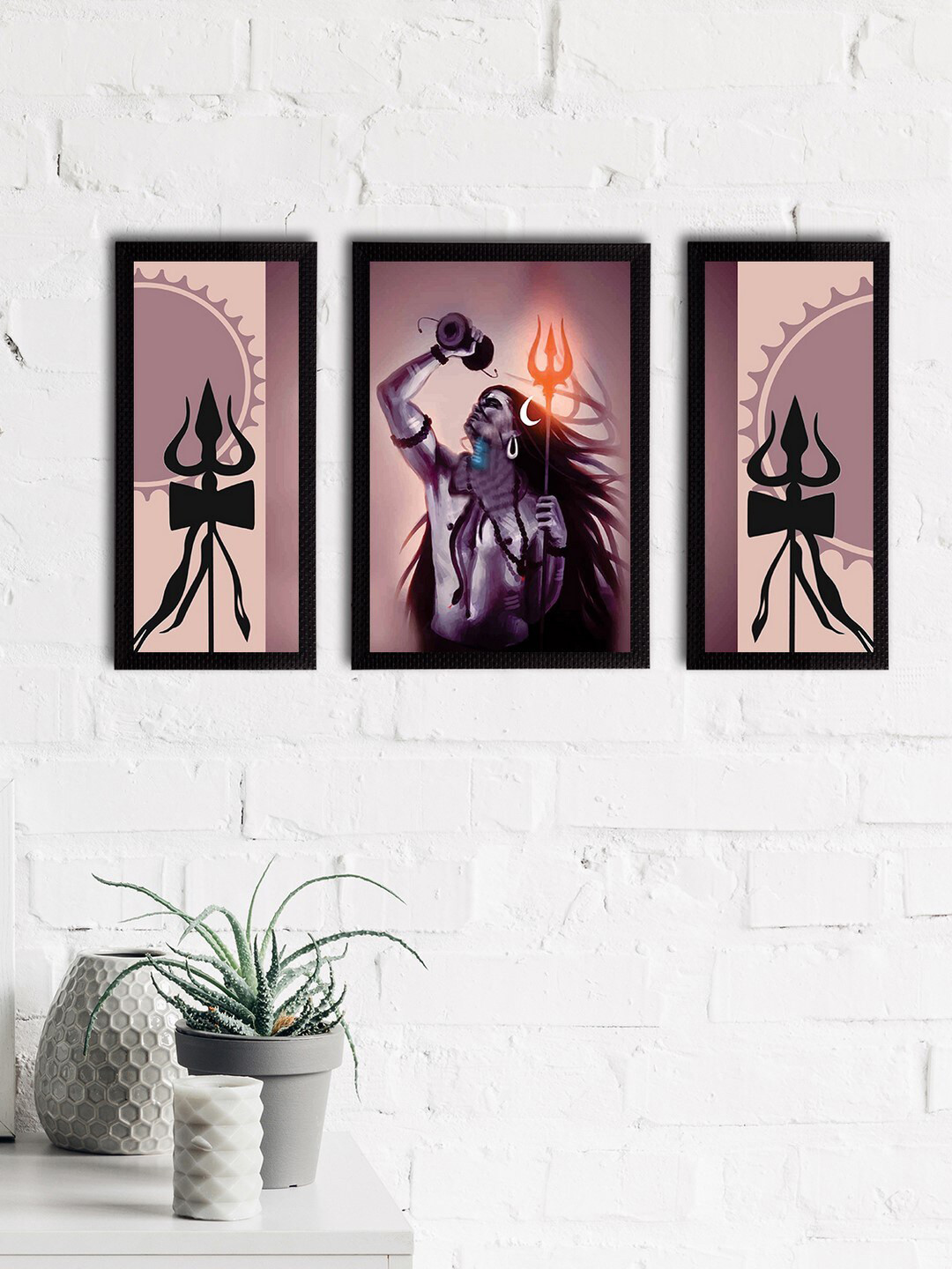 eCraftIndia Lord Shiva Paper 4 Piece Wall Rectangle Paintings Wall Art -14 X 10In