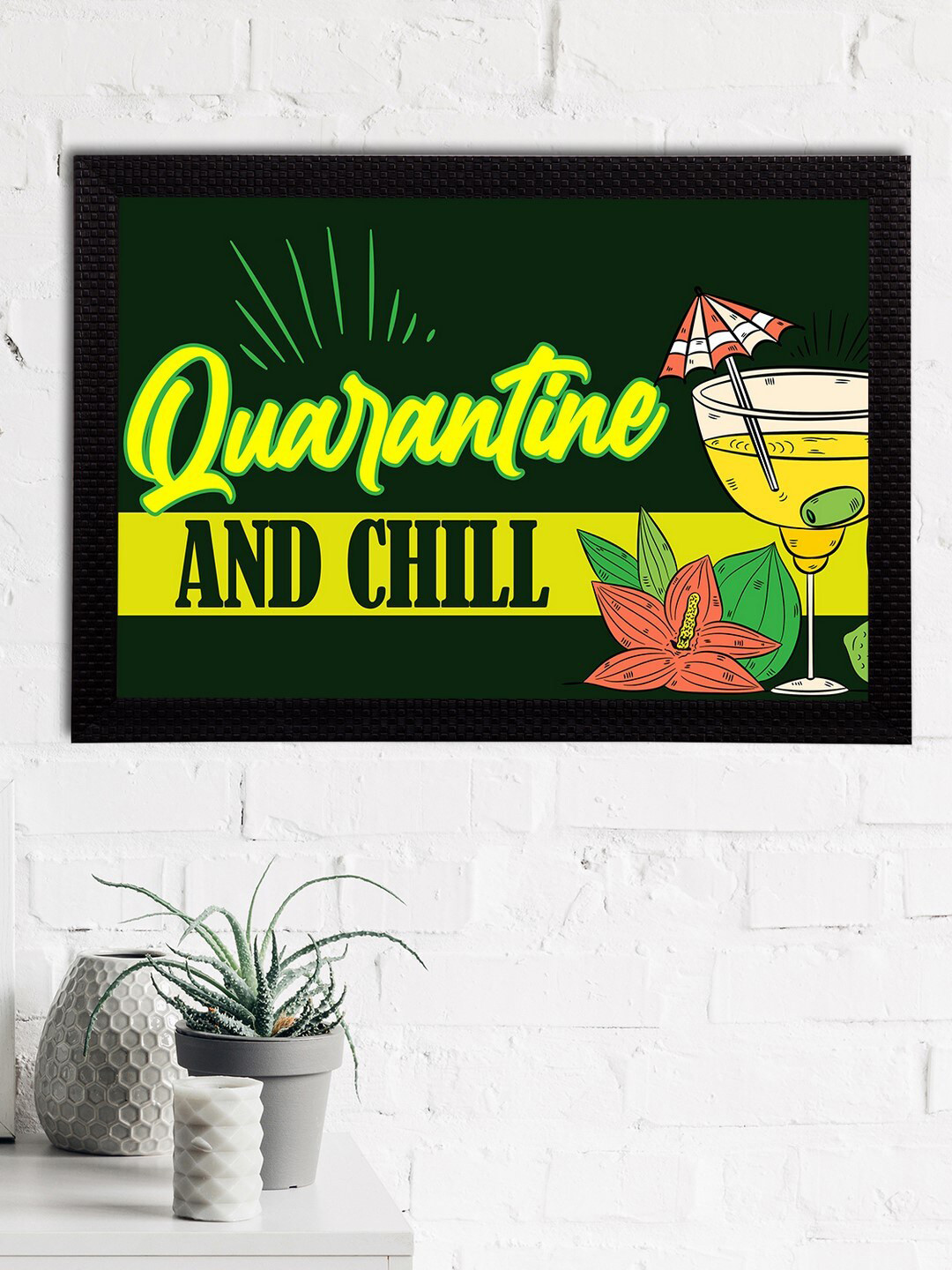 eCraftIndia Quarantine And Chill Paper Wall Rectangle Paintings Wall Art -19.7x13.8In