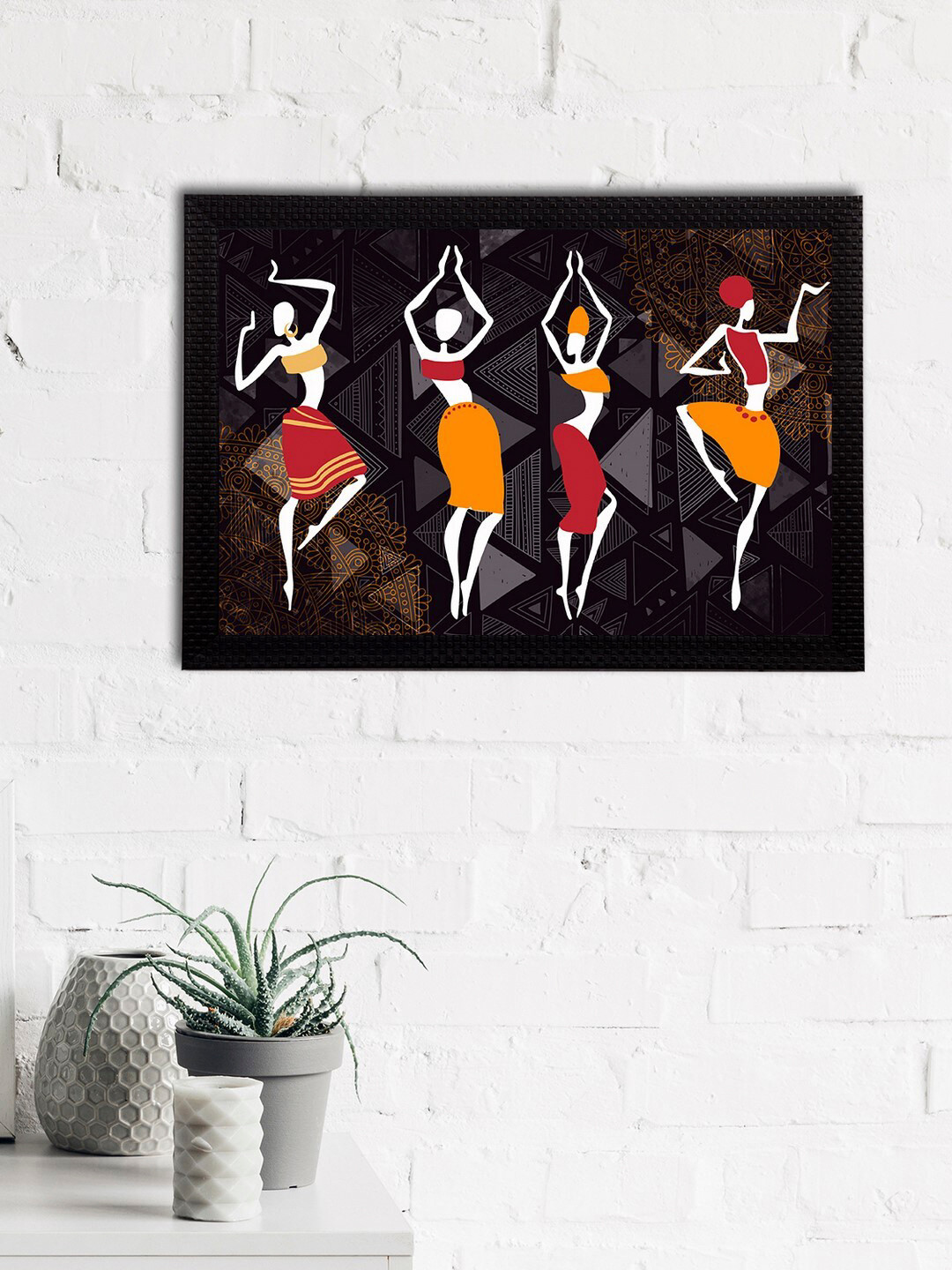 eCraftIndia Black & Maroon Tribal Theme Satin Matt Textured UV Wall Painting
