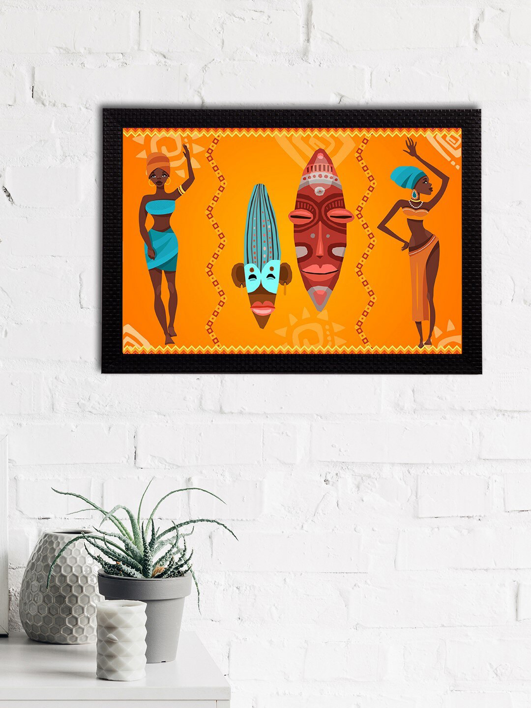 eCraftIndia Orange & Red Tribal Theme Satin Matt Textured UV Wall Art