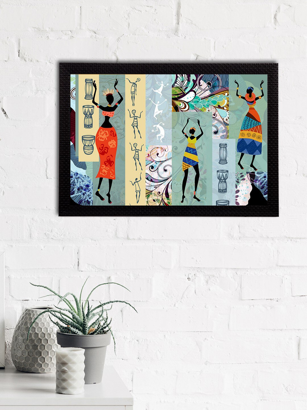 eCraftIndia Sea Green & Blue Tribal Theme Satin Matt Textured UV Wall Art