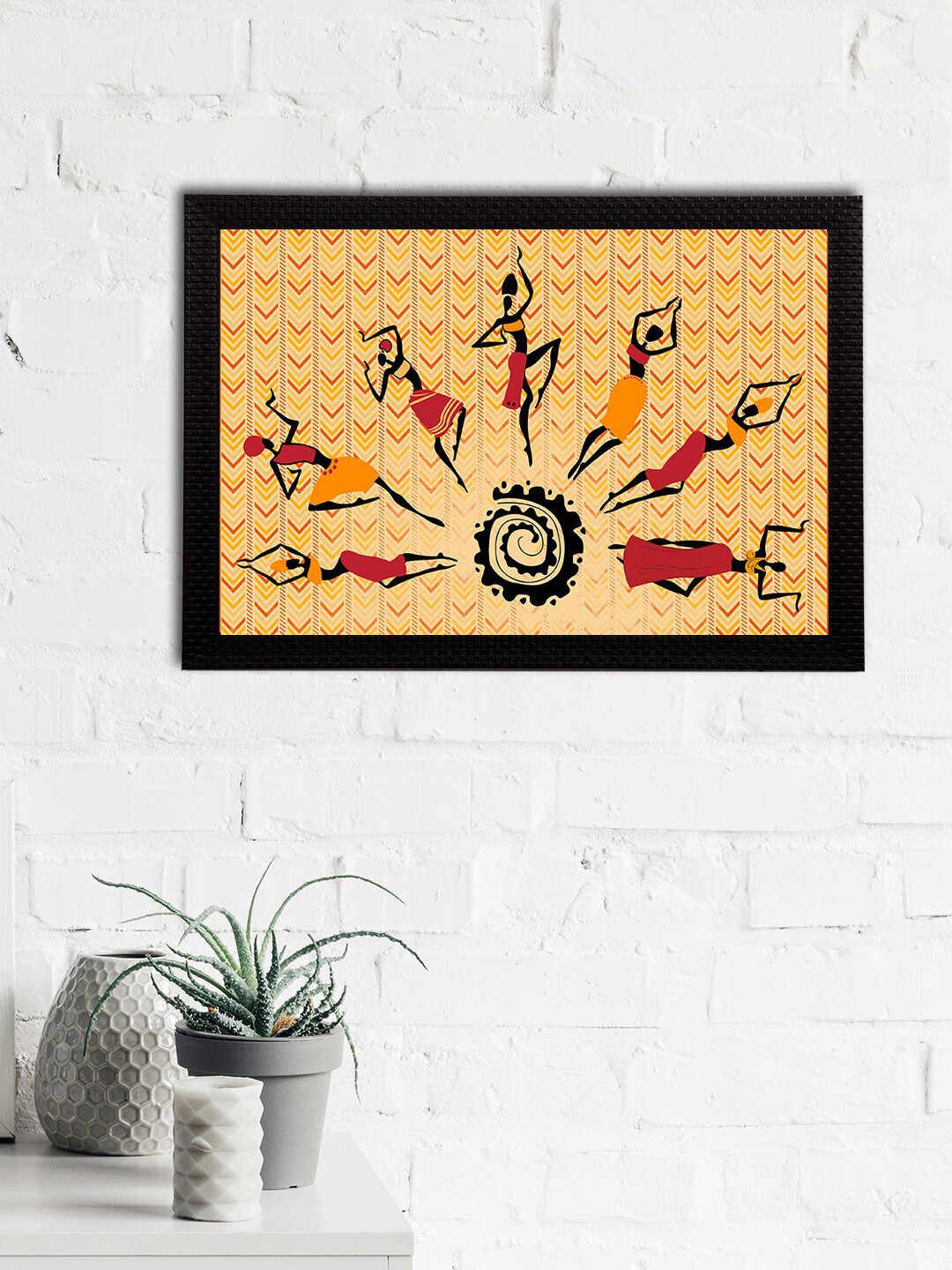 eCraftIndia Beige & Mustard Yellow Tribal Theme Satin Matt Texture Framed UV Art Painting