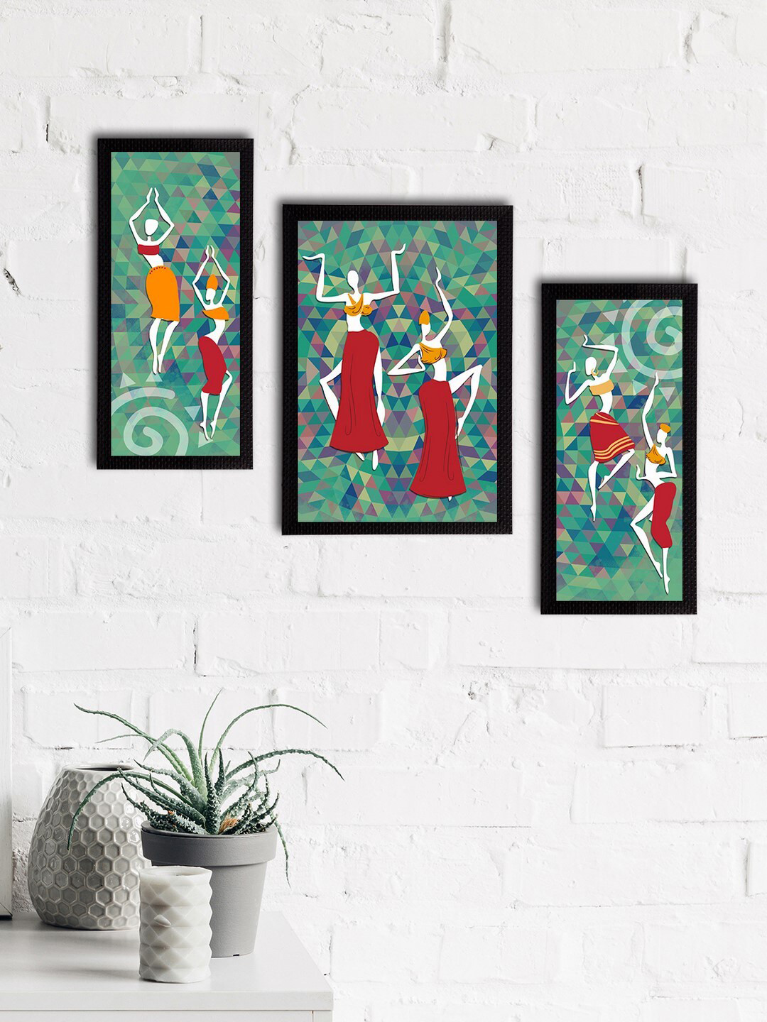 eCraftIndia Tribal Paper 3 Piece Wall Rectangle Paintings Wall Art - 14 x 7In
