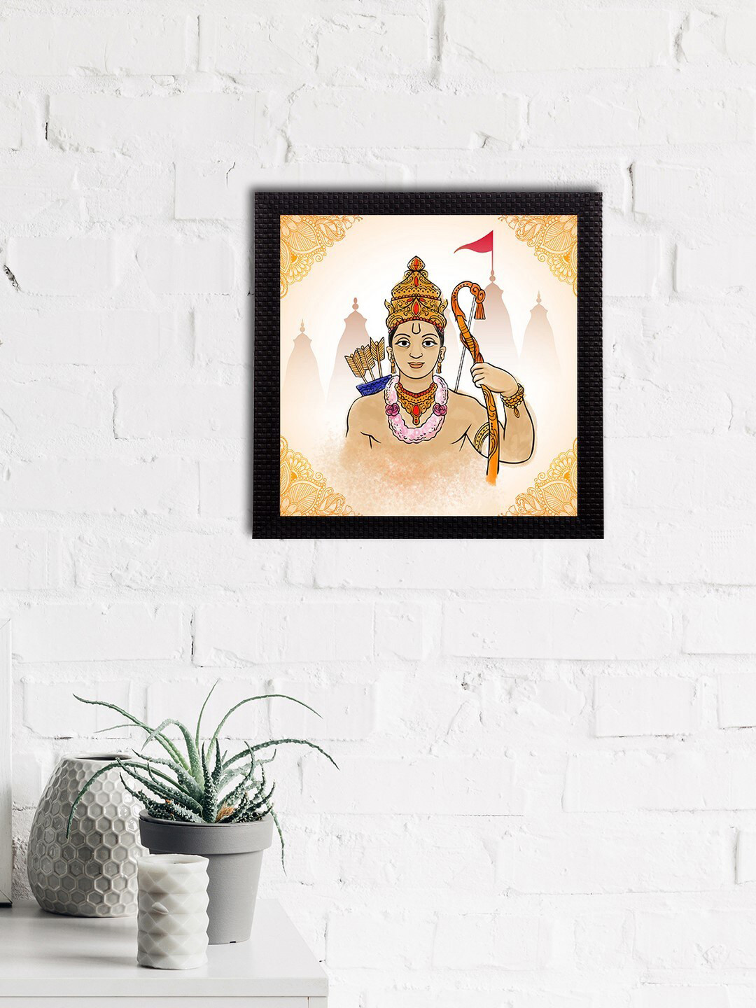 eCraftIndia Beige & Yellow Lord Ram Satin Matt Textured UV Wall Painting