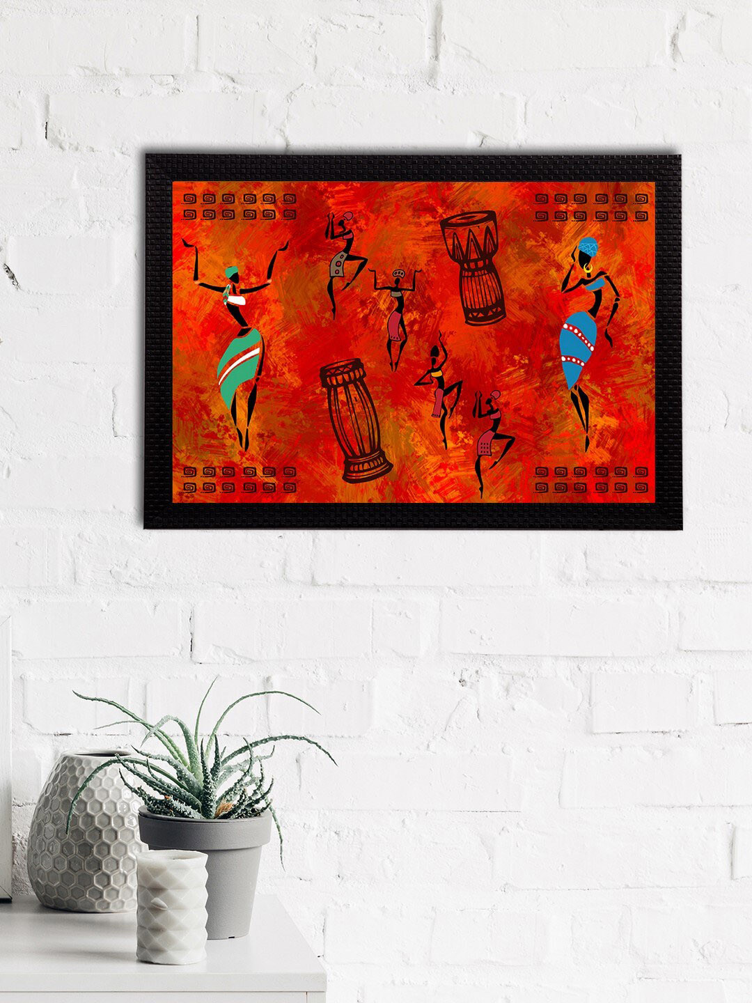 eCraftIndia Red & Black Tribal Theme Satin Matt Textured UV Wall Painting