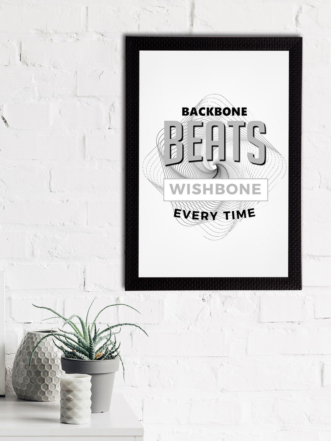eCraftIndia White & Grey Backbone Beats Wishbone Every Time Motivational Quote Matt Texture UV Art Painting