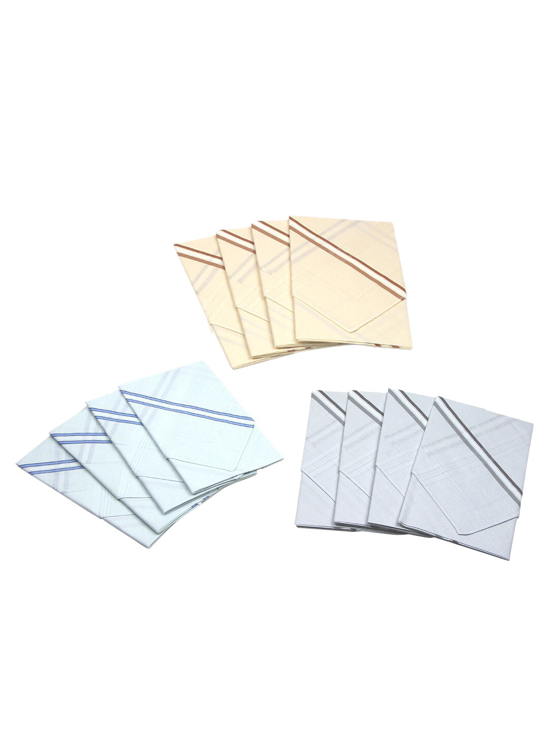 Bonjour Men Pack Of 12 Lavender & Beige Solid Handkerchiefs