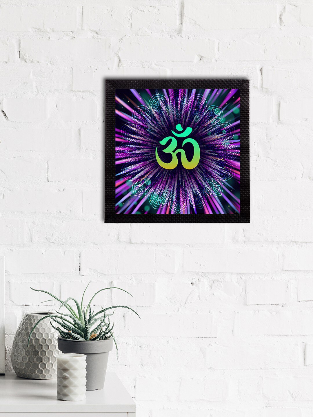 eCraftIndia Purple & Black Om Symbol Satin Matt Textured UV Art Paintings