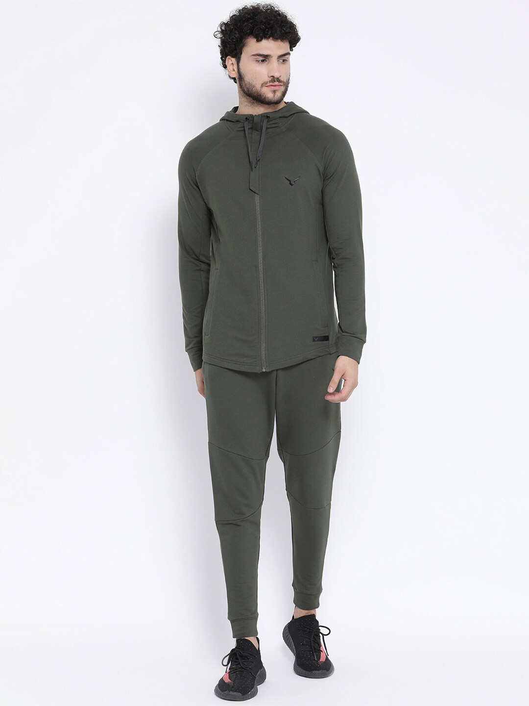 Invincible Men Olive Green Solid Tracksuit